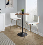 Pebble-mason Swivel Counter Height Dining Set - 3 Piece - Black Metal, Walnut Wood, White PU, Stainless Steel