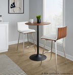 Pebble-mason Swivel Counter Height Dining Set - 3 Piece - Black Metal, Walnut Wood, White PU, Stainless Steel
