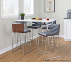 Mara 26" Fixed-Height Counter Stool - Set of 2 - Brushed Stainless Steel, Walnut Wood, Grey PU