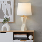 Curvo Square 27" Ceramic Table Lamp - Cream Ceramic, White Shade