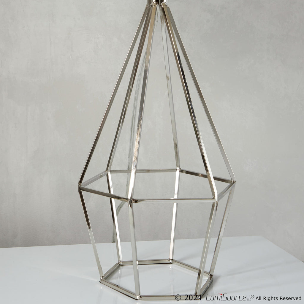 Geome 27" Metal Table Lamp - Set of 2 - Polished Nickel, White Linen