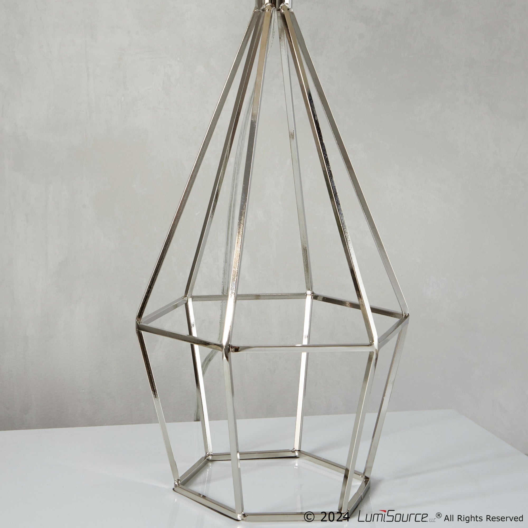 Geome 27" Metal Table Lamp - Set of 2 - Polished Nickel, White Linen