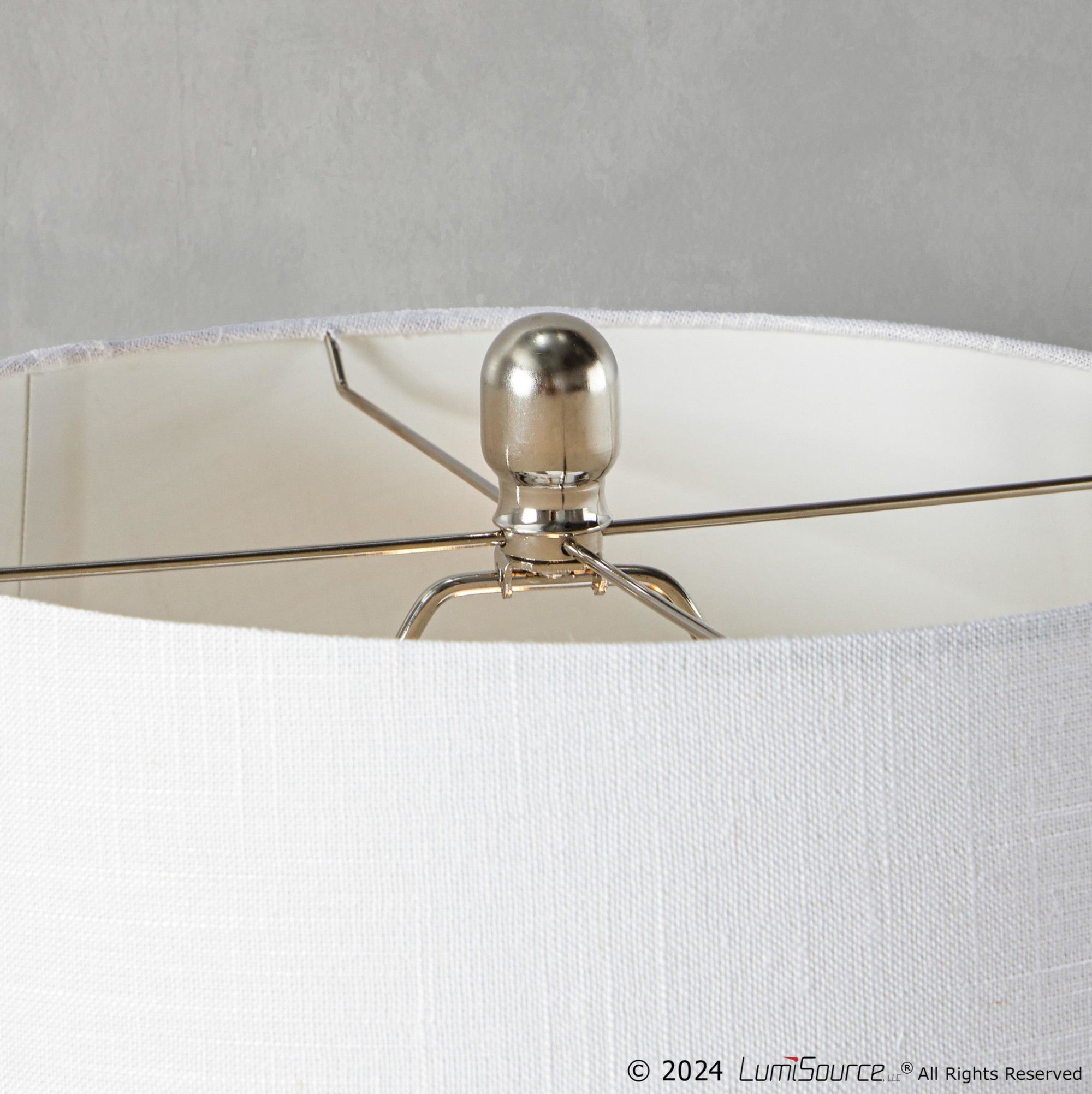 Geome 27" Metal Table Lamp - Set of 2 - Polished Nickel, White Linen