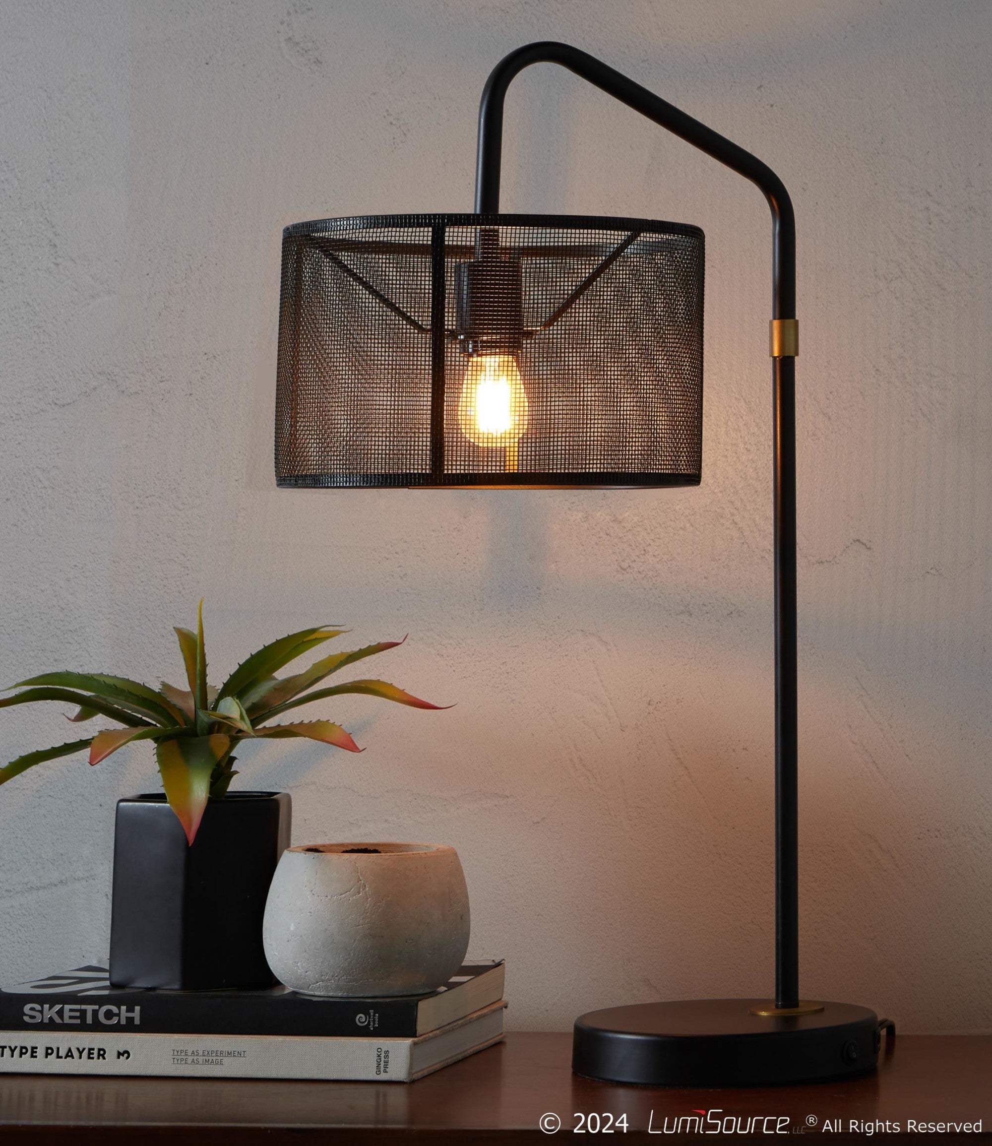 Mod Mesh 27" Metal Task Lamp With Usb - Set of 2 - Oil Bronze, Painted Gold Metal