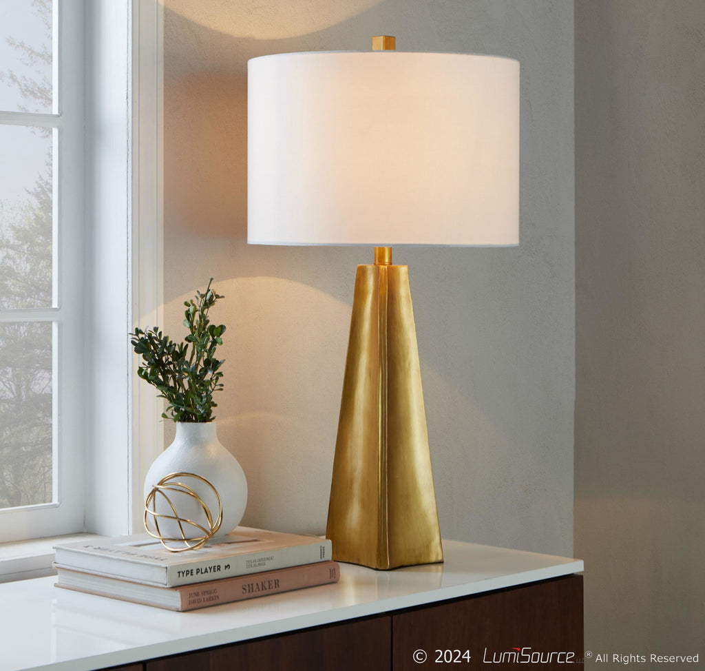 Pompeii 29" Polyresin Table Lamp - Gold Poyresin, White Linen
