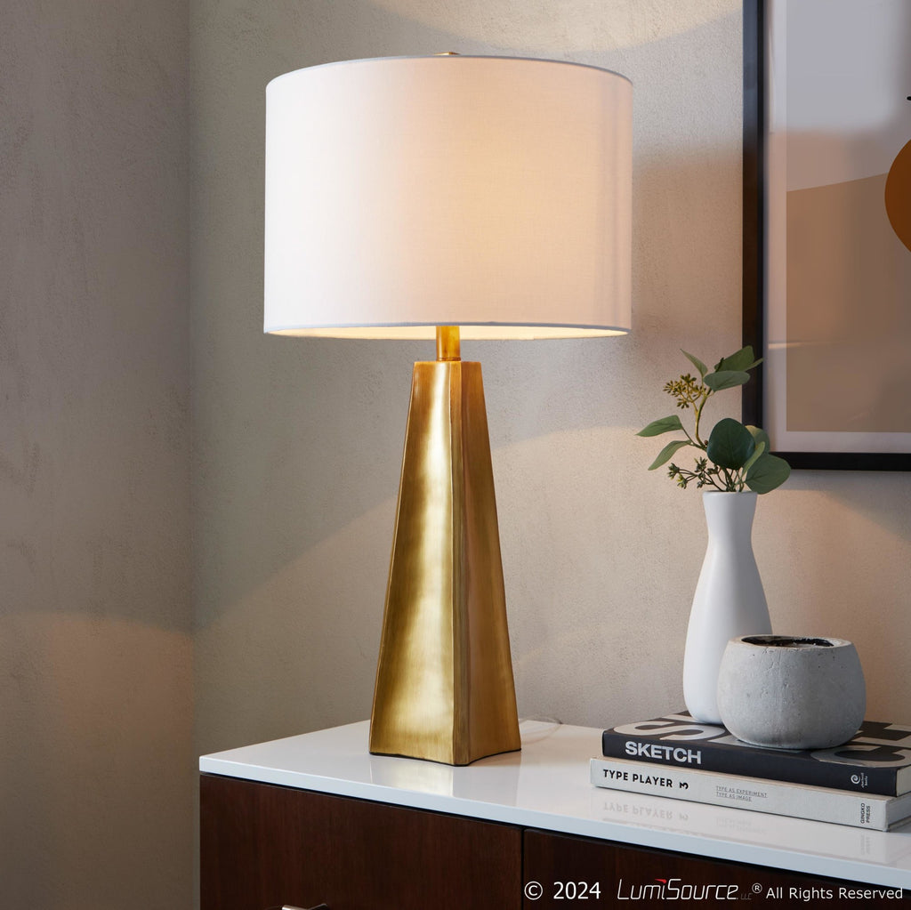 Pompeii 29" Polyresin Table Lamp - Gold Poyresin, White Linen