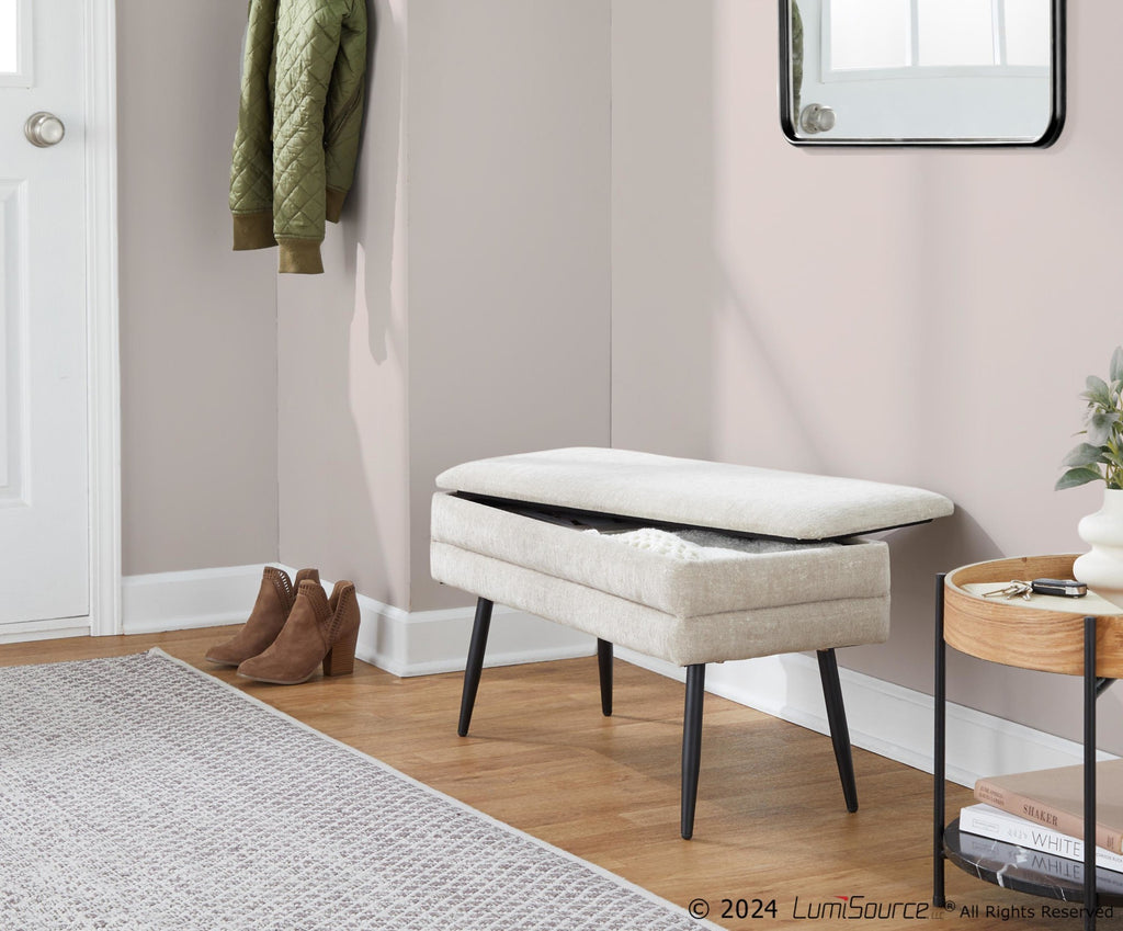Neapolitan Storage Bench - Black Metal, Light Brown Fabric