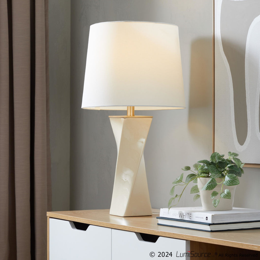 Curvo Square 27" Ceramic Table Lamp - Cream Ceramic, White Shade