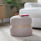 Cinch Pouf Ottoman - Natural Wood, Beige Fabric