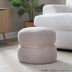 Cinch Pouf Ottoman - Natural Wood, Beige Fabric