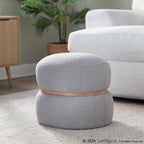 Cinch Pouf Ottoman - Natural Wood, Grey Fabric
