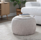 Tray Pouf - Light Brown Fabric, Natural Wood