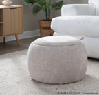 Tray Pouf - Light Brown Fabric, Natural Wood