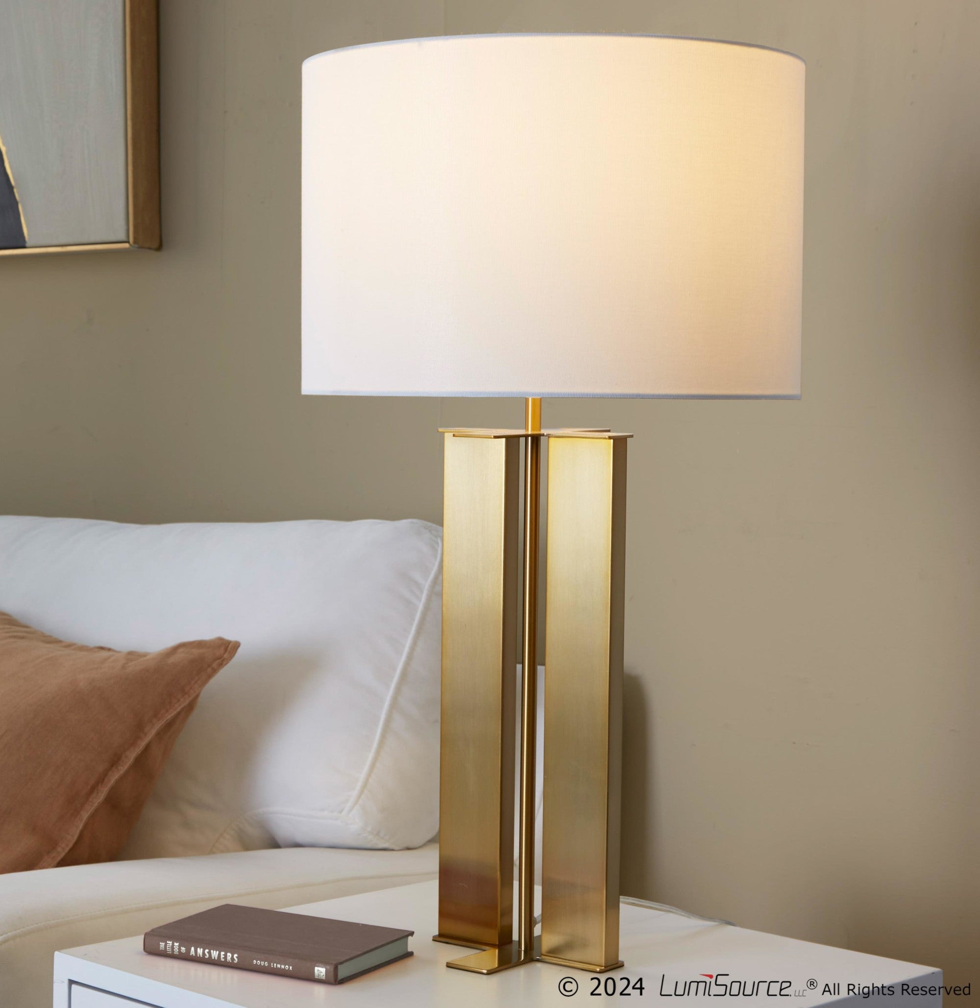 Cosmo 28" Metal Table Lamp - Antique Brass, White Linen