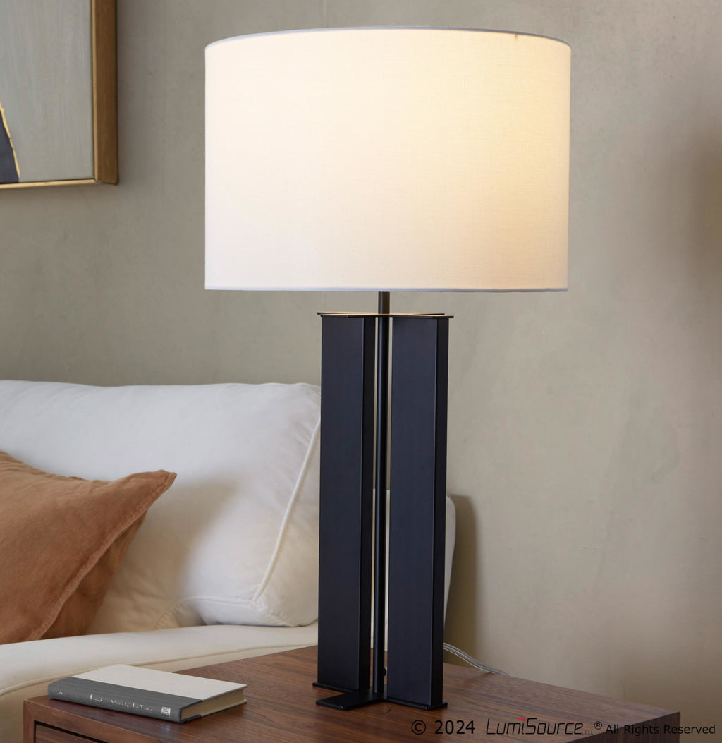 Cosmo 28" Metal Table Lamp - Black Metal, White Linen