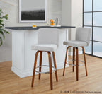 Henry 30" Fixed-Height Barstool - Set of 2 - Walnut Wood, Beige Fabric, Chrome Metal