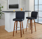 Henry 30" Fixed-Height Barstool - Set of 2 - Walnut Wood, Black PU, Chrome Metal