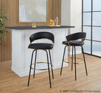 Jie 30" Fixed-Height Barstool - Set of 2 - Black Metal, Gold Metal, Black PU