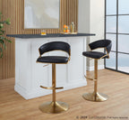 Jie Adjustable Barstool - Set of 2 - Gold Metal, Black PU