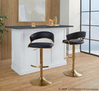 Jie Adjustable Barstool - Set of 2 - Gold Metal, Black PU
