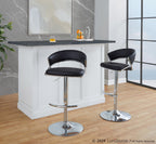 Jie Adjustable Barstool - Set of 2 - Chrome Metal, Black PU