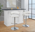Jie Adjustable Barstool - Set of 2 - Chrome Metal, White PU