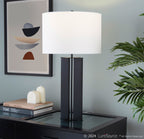 Cosmo 28" Metal Table Lamp - Black Metal, White Linen