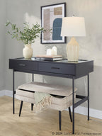 Neapolitan Storage Bench - Black Metal, Light Brown Fabric