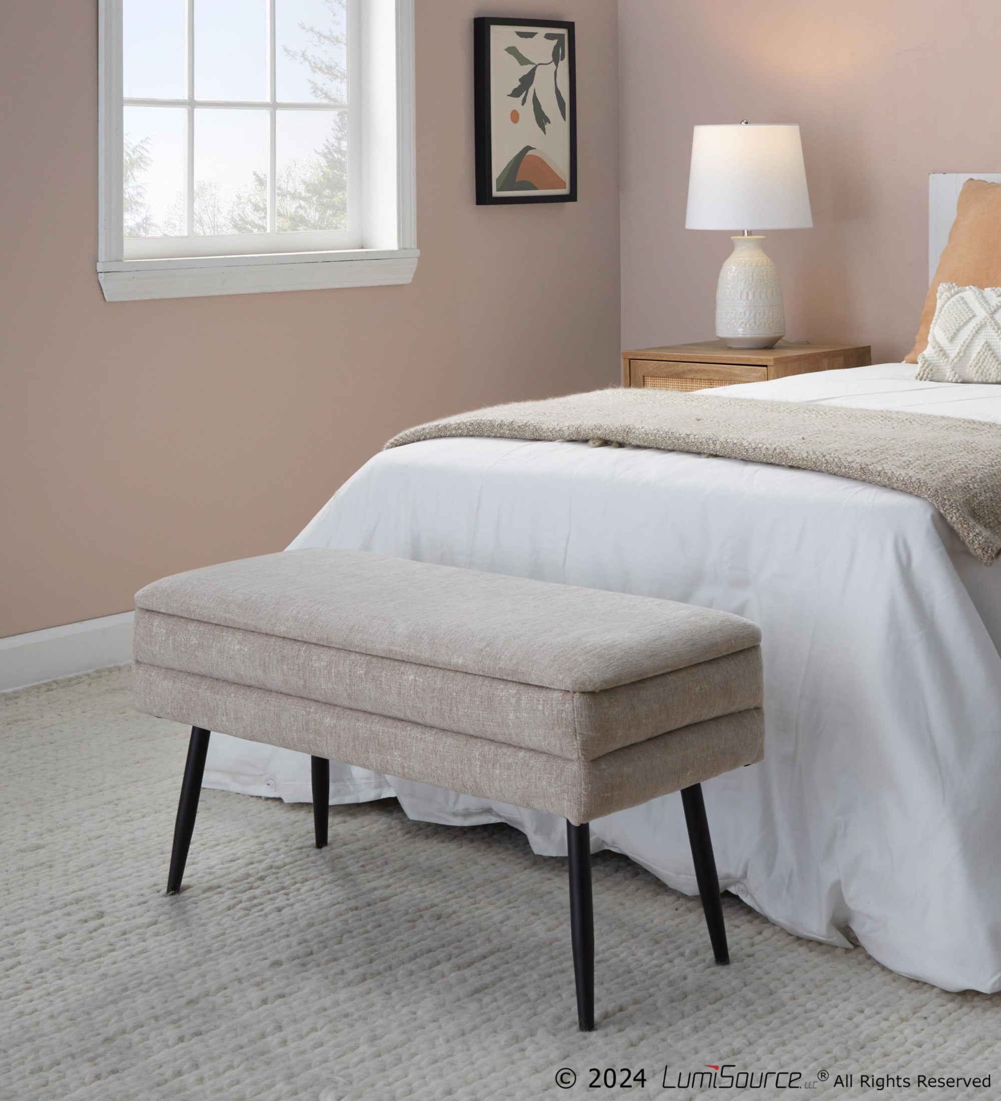 Neapolitan Storage Bench - Black Metal, Light Brown Fabric