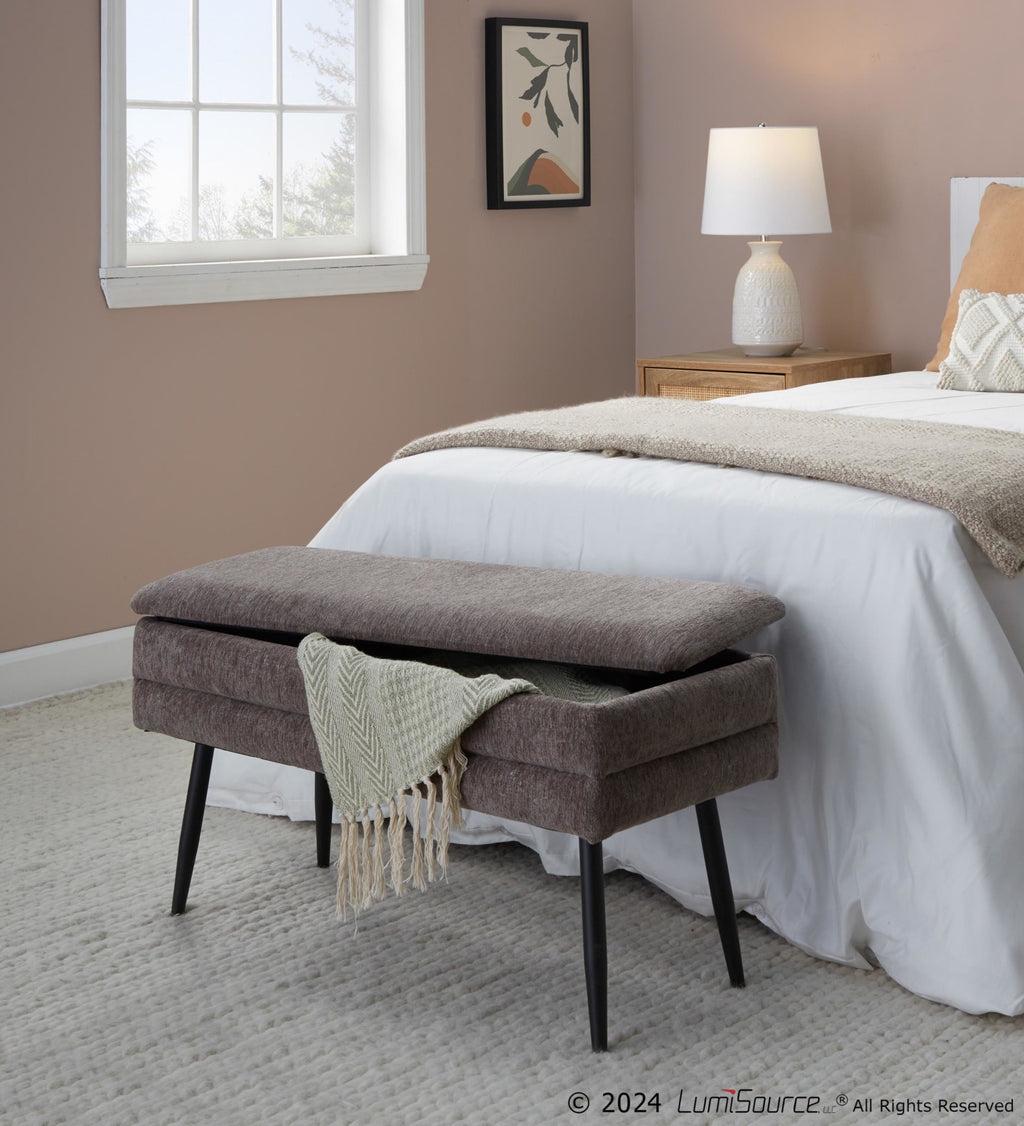 Neapolitan Storage Bench - Black Metal, Brown Fabric