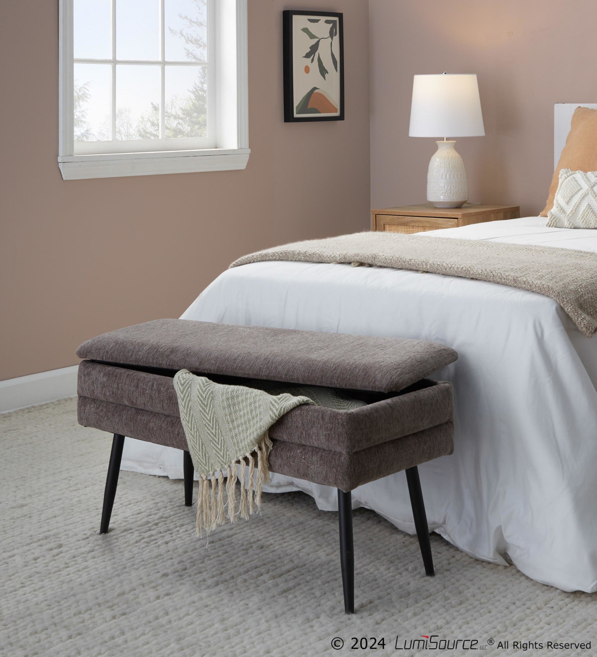 Neapolitan Storage Bench - Black Metal, Brown Fabric
