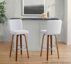 Henry 30" Fixed-Height Barstool - Set of 2 - Walnut Wood, Beige Fabric, Chrome Metal