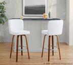 Henry 30" Fixed-Height Barstool - Set of 2 - Walnut Wood, White Fabric, Chrome Metal