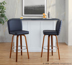 Henry 30" Fixed-Height Barstool - Set of 2 - Walnut Wood, Black PU, Chrome Metal