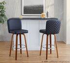 Henry 30" Fixed-Height Barstool - Set of 2 - Walnut Wood, Black PU, Chrome Metal