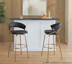 Jie 30" Fixed-Height Barstool - Set of 2 - Gold Metal, Gold Metal, Black PU