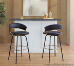Jie 30" Fixed-Height Barstool - Set of 2 - Black Metal, Gold Metal, Black PU