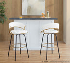 Jie 30" Fixed-Height Barstool - Set of 2 - Black Metal, Gold Metal, White PU