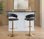 Jie Adjustable Barstool - Set of 2 - Gold Metal, Black PU