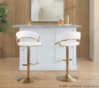 Jie Adjustable Barstool - Set of 2 - Gold Metal, White PU