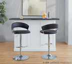 Jie Adjustable Barstool - Set of 2 - Chrome Metal, Black PU