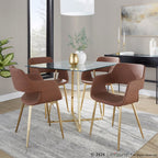 Margarite Dining Chair - Set of 2 - Gold Metal, Brown PU