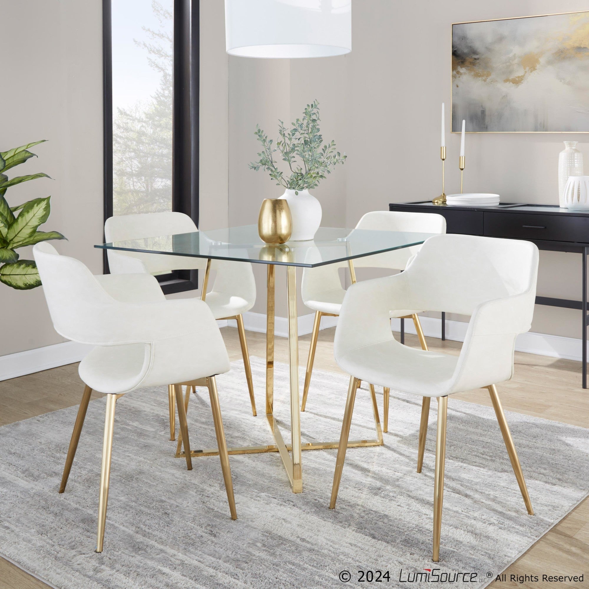 Margarite Dining Chair - Set of 2 - Gold Metal, Cream PU