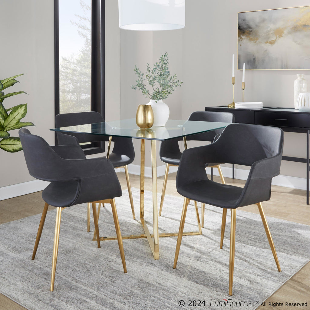 Margarite Dining Chair - Set of 2 - Gold Metal, Grey PU