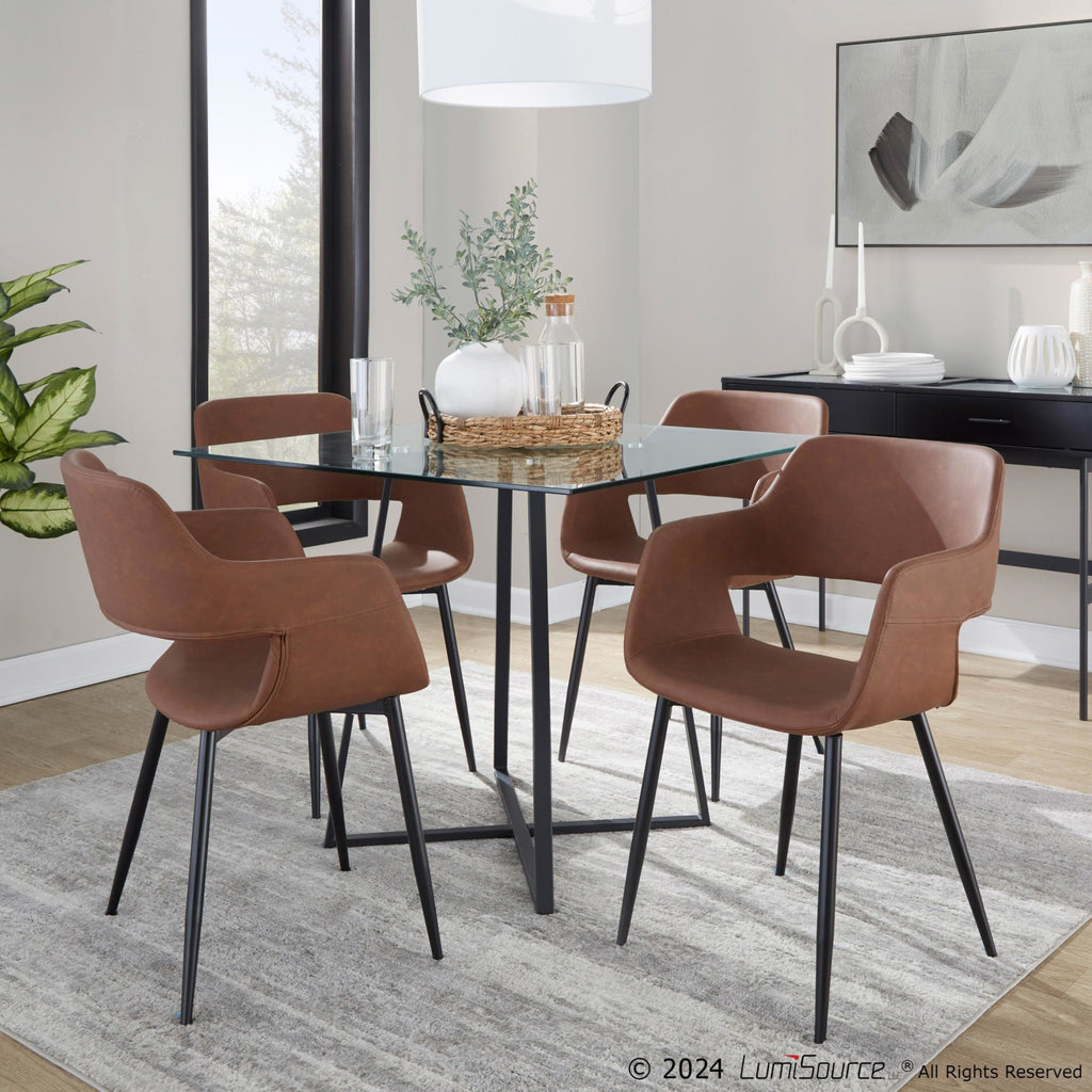 Margarite Dining Chair - Set of 2 - Black Metal, Brown PU
