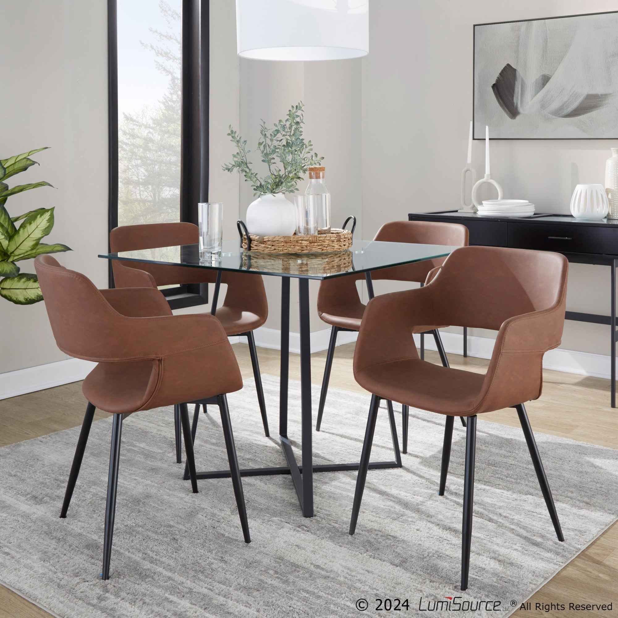 Margarite Dining Chair - Set of 2 - Black Metal, Brown PU