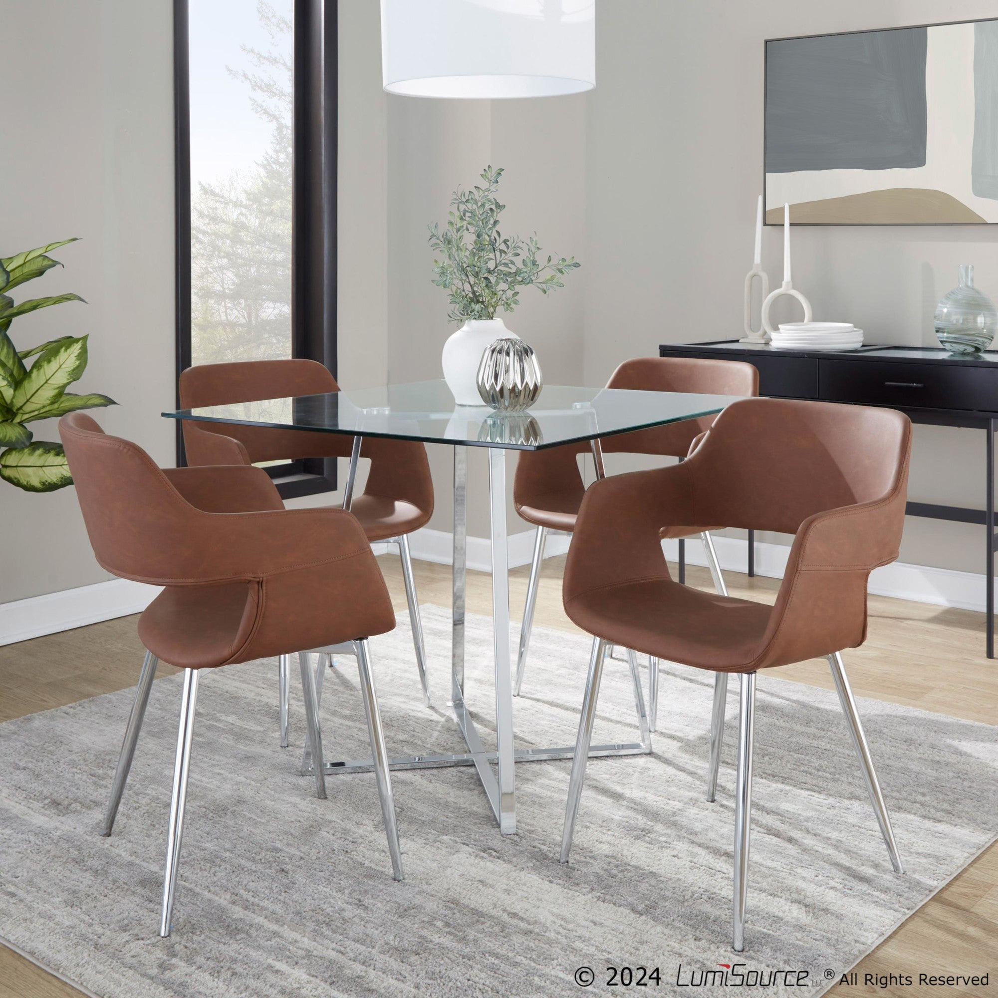 Margarite Dining Chair - Set of 2 - Chrome Metal, Brown PU