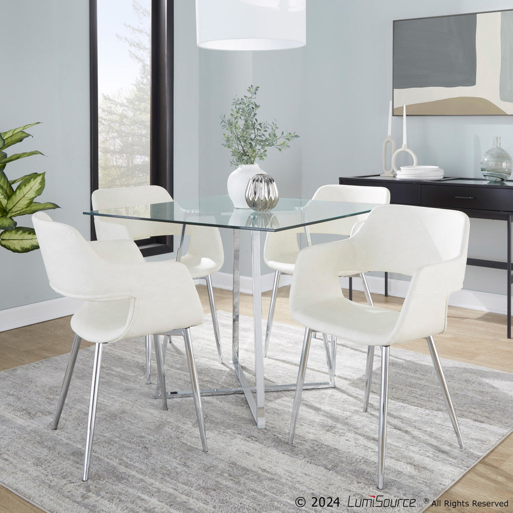 Margarite Dining Chair - Set of 2 - Chrome Metal, Cream PU