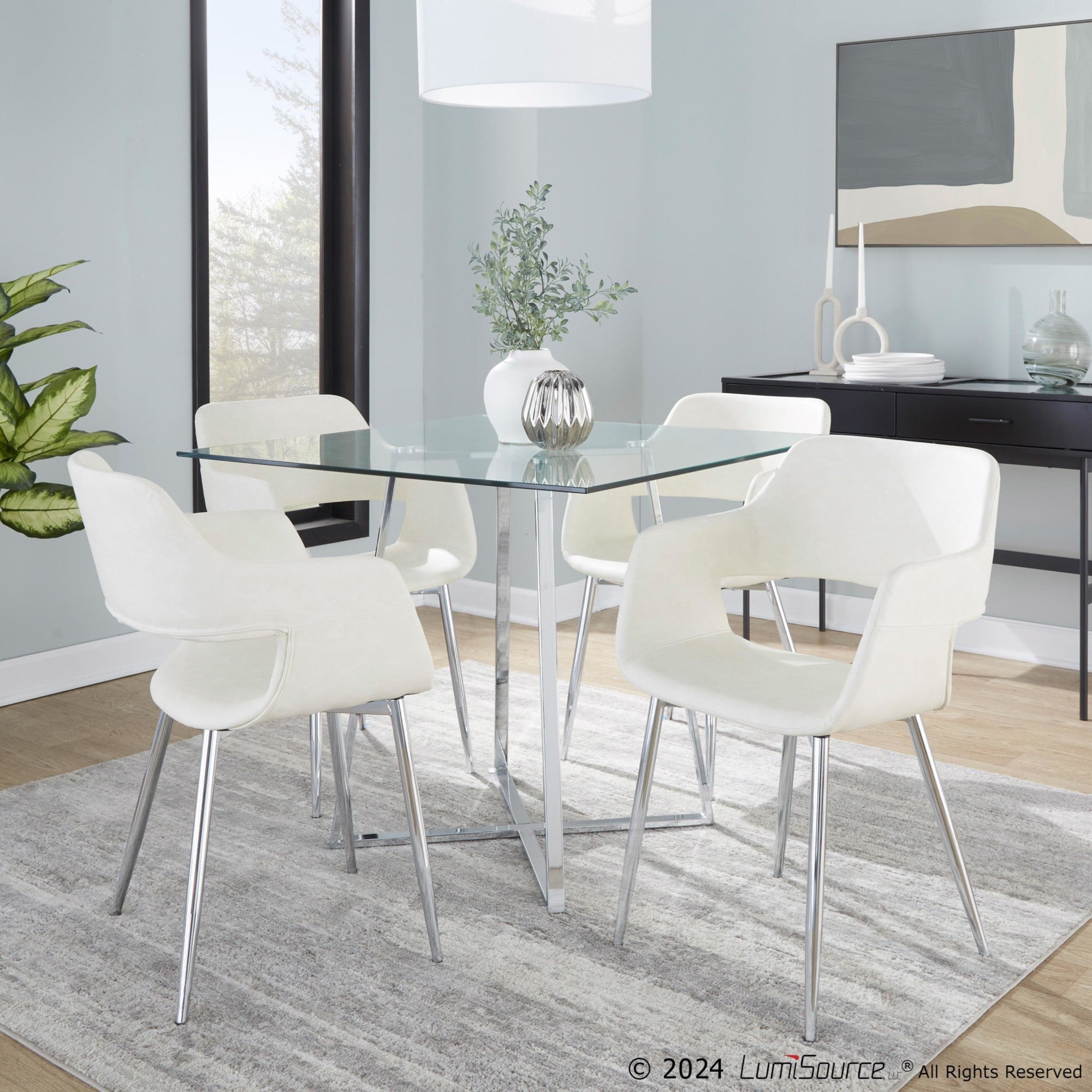 Margarite Dining Chair - Set of 2 - Chrome Metal, Cream PU