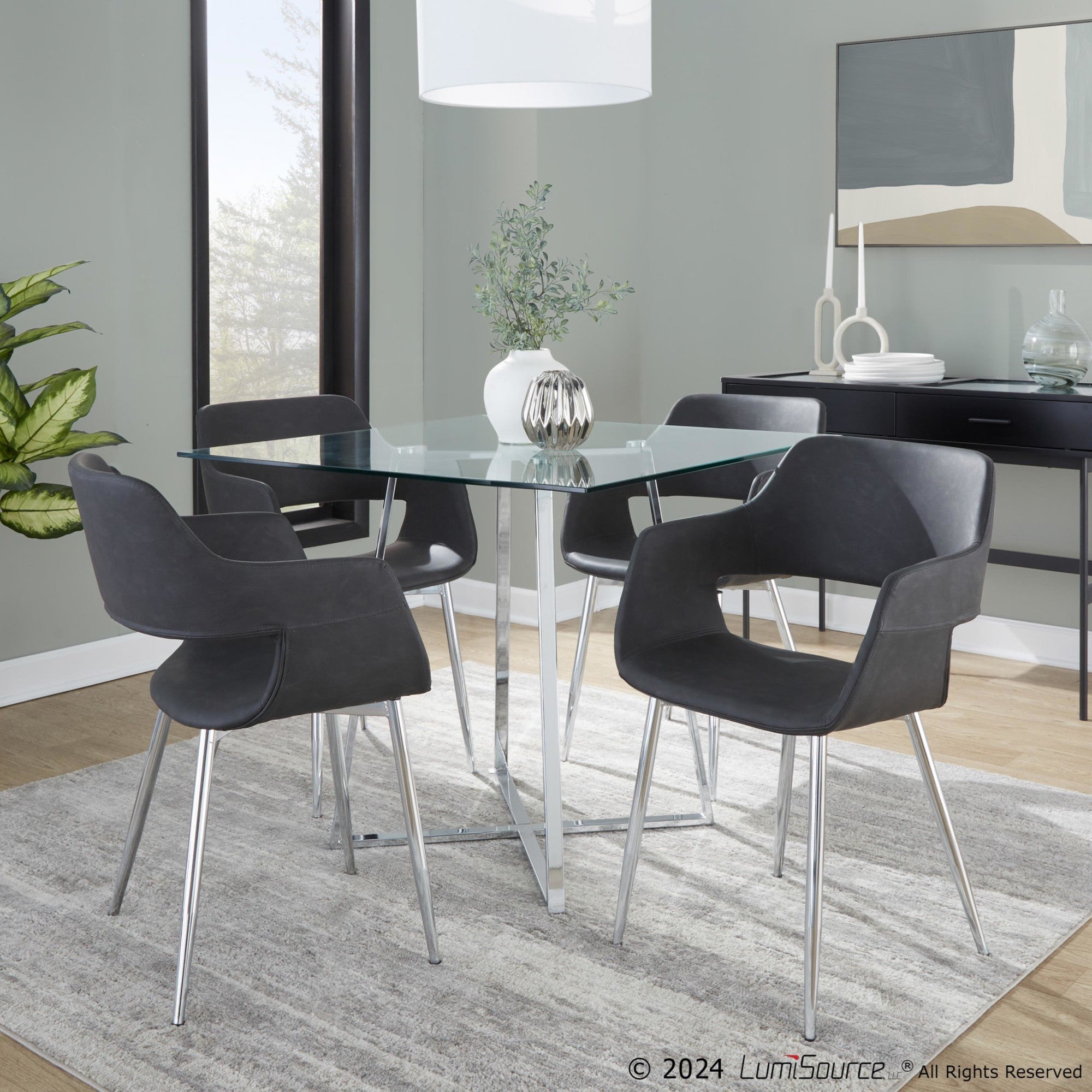 Margarite Dining Chair - Set of 2 - Chrome Metal, Grey PU